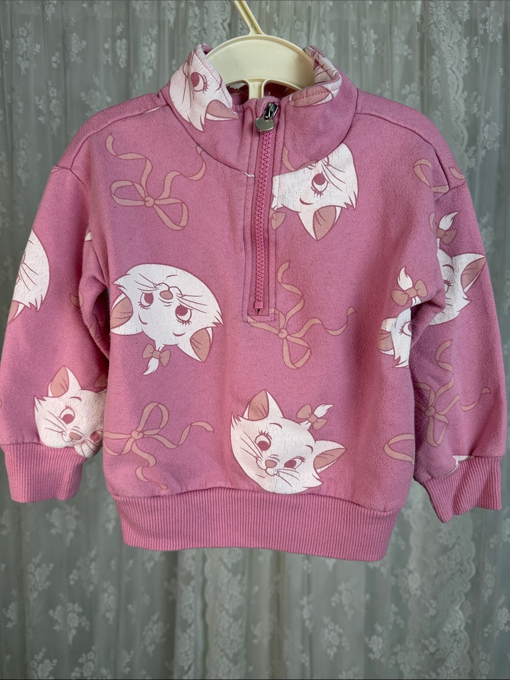 (5for$12) Disney Pink Half-Zip Sweatshirt with AristoCat Marie Faces